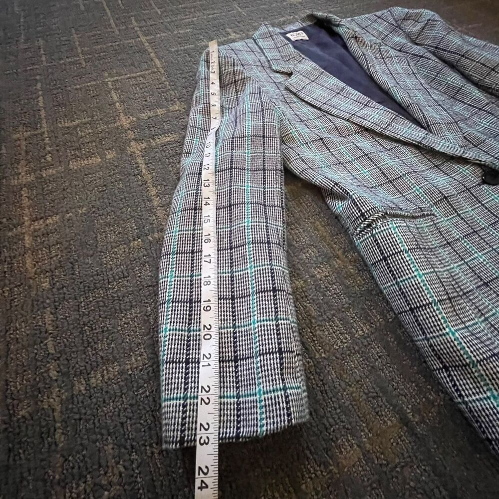 Koret Vintage Women’s Size 12 Plaid Single-Button Y2K Blazer Teal Black Jacket - Picture 7 of 8